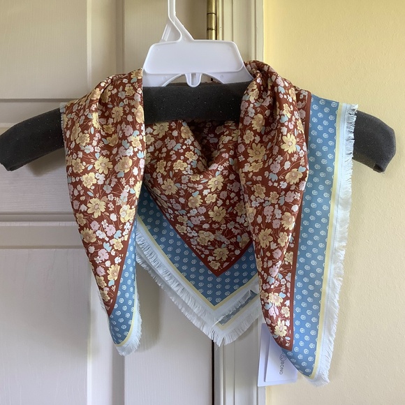 Treasure And Bond Print Square Silk Scarf Rust Gestural Floral OS - Picture 3 of 15